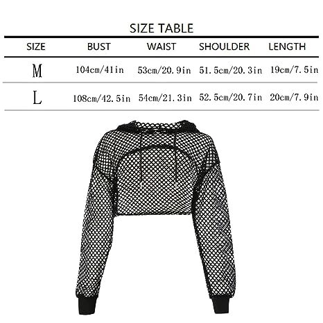 Women's Mesh Fishnet Long Sleeve Hoodie Drawstring Pullover Hoodie Cutout Long Sleeve Cropped Sweatshirt