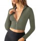 Women's Zipper Fitness Seamless Long Sleeve Rib Yoga Exercise Shirt Cropped Sweatshirt Slim Tops