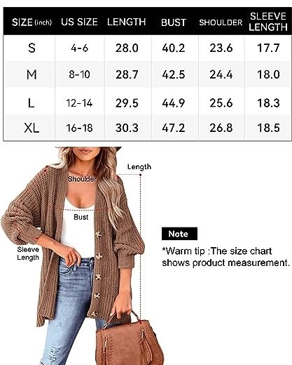 Women's Long Sleeve Oversized Cable Knit Sweater Cardigan Open Front Button Down Chunky Knit Outwear