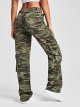 Women's Camo Print Cargo Jeans High Waist Wide Leg Denim Army Pants