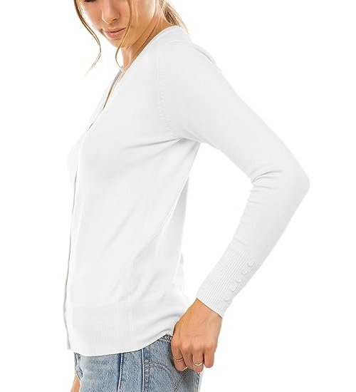 Women's Regular Solid Long Sleeve Cardigan with Decorative Buttons
