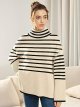 Women's Fall Oversized Turtleneck Trendy Sweaters Ribbed Knit Pullover Sweater Top with Slit