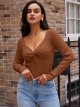 Women's Fall Clothes Sexy Twist Knot Top Ribbed Knit Long Sleeve Pullover Sweater Tops