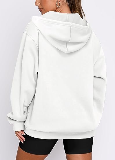 Womens Oversize Hoodies Basic Solid Sweatshirts Long Sleeve Pullover Tops Zip Collar with Kangaroo Pockets