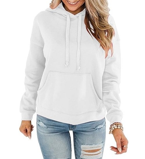 Women's Casual Hoodie Long Sleeve Solid Color Pullover Loose Band Pocket Sweatshirt