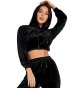 Women's Casual Solid Velvet Drawstring Long Sleeve Crop Hoodie Sweatshirts
